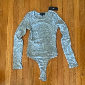 Everyday Babe Heather Grey Ribbed Long Sleeve Cutout Bodysuit